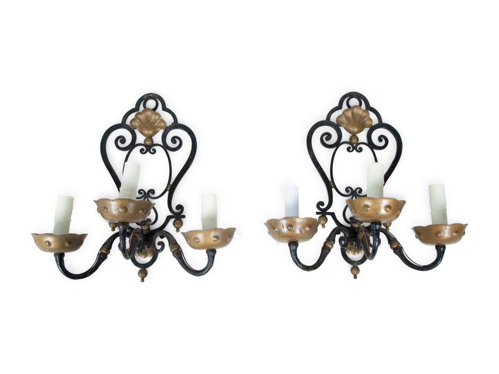 A Pair of French Wrought Iron Three-Arm Sconces Height (1 of 2)