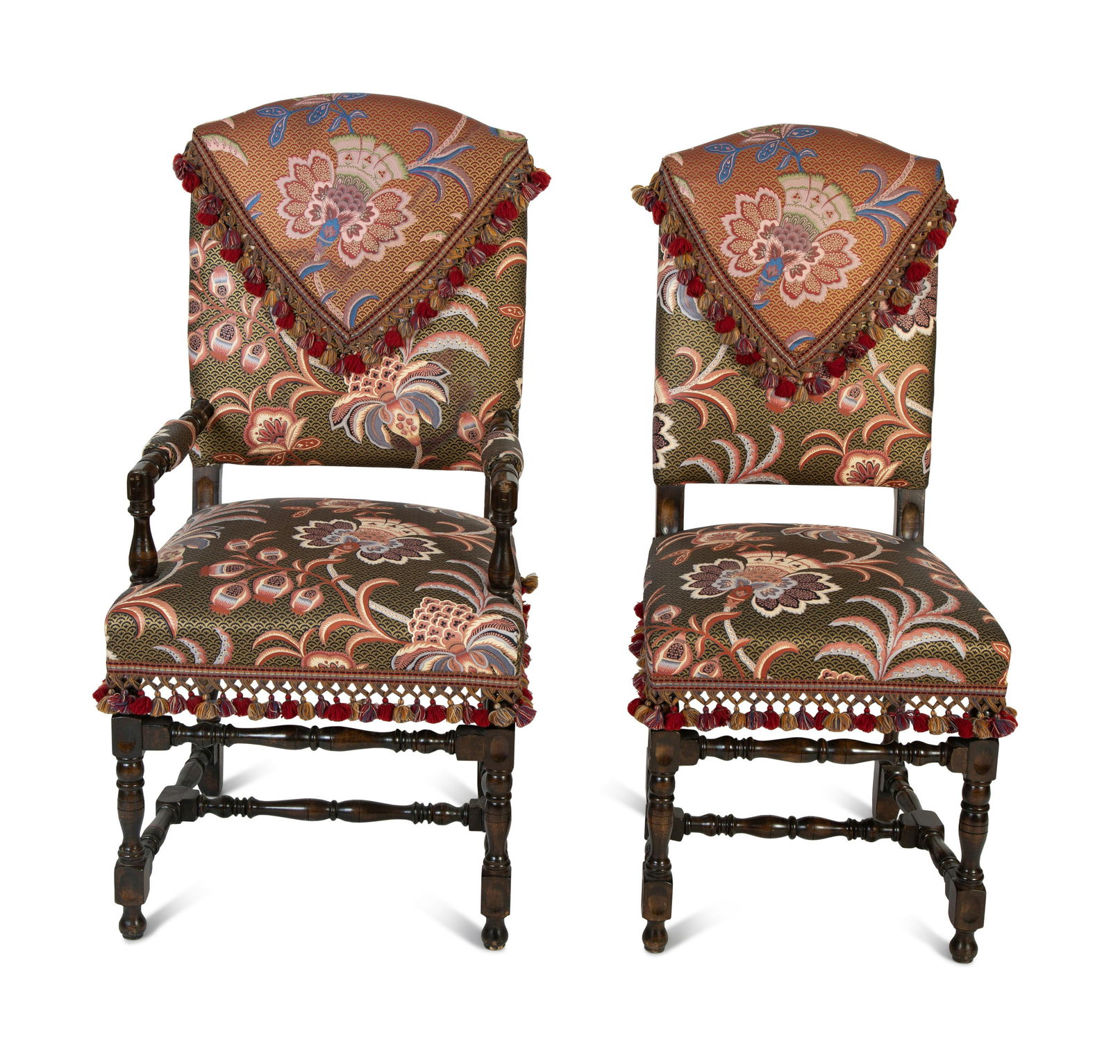 A Set of Eight English Silk Upholstered Dining Chairs (1 of 3)
