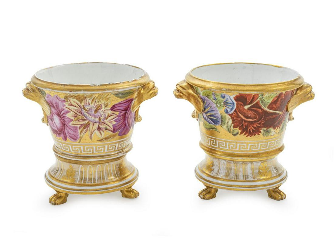 A Pair of Coalport Porcelain Cache Pots: A Pair of Coalport Porcelain Cache Pots C. 1820 no marks. Height 6 1/2 inches.