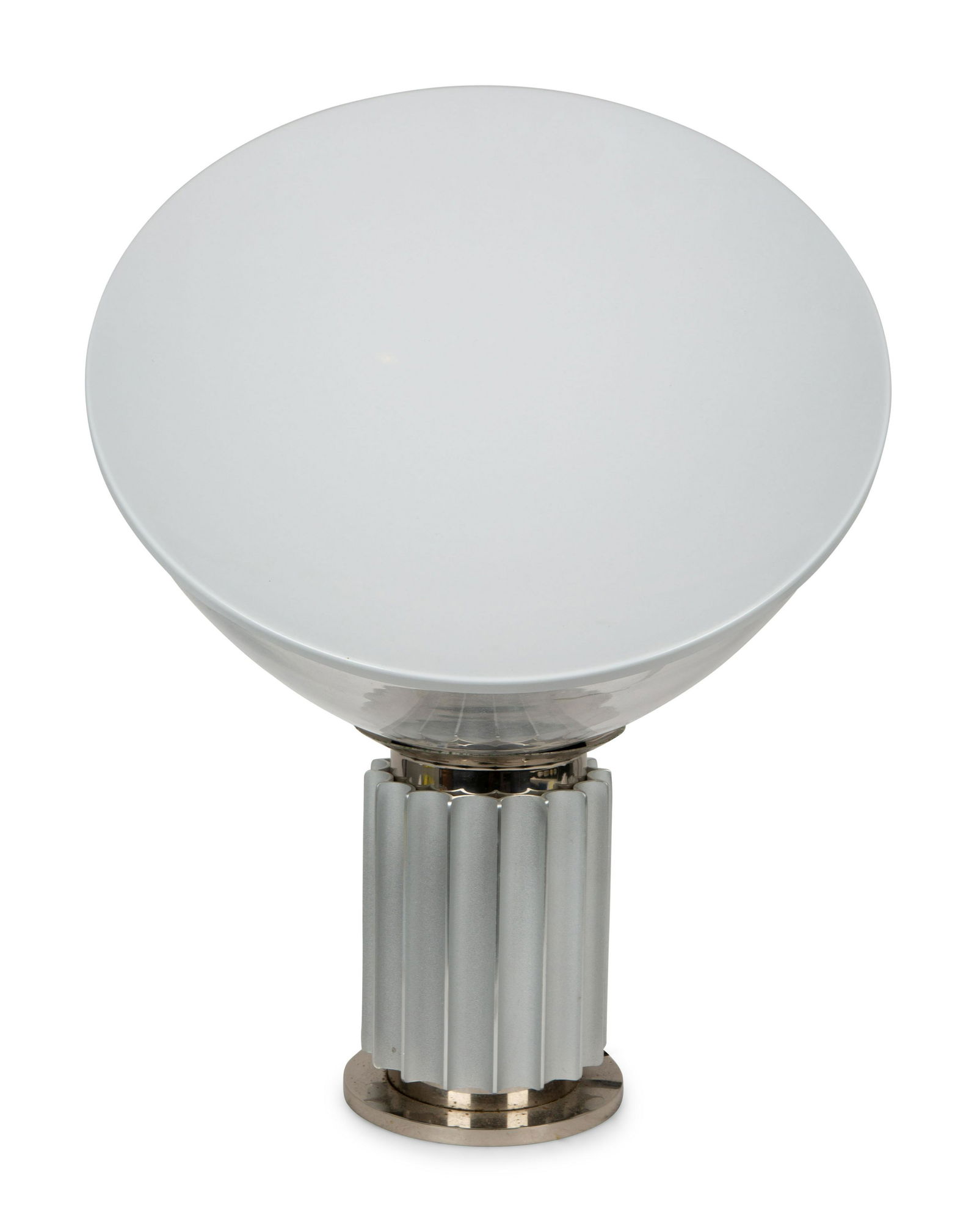 Achille Castiglioni (1918-2002) & Pier Castiglioni: Achille Castiglioni (1918-2002) & Pier Castiglioni (1913-1968) for Flos Taccia Lamp Italy, 1970s chrome-plated steel, glass, cast aluminum, enameled aluminum. Height 24 x diameter 20 inches.