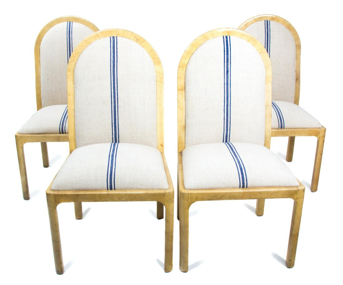 A Set of Four Lacquered Goatskin Side Chairs Height 41: A Set of Four Lacquered Goatskin Side Chairs AFTER KARL SPRINGER, 20TH CENTURY Height 41 1/4 inches. Hindman Palm Beach, Property from the Collection of Lars Bolander, Palm Beach, Florida, 2016
