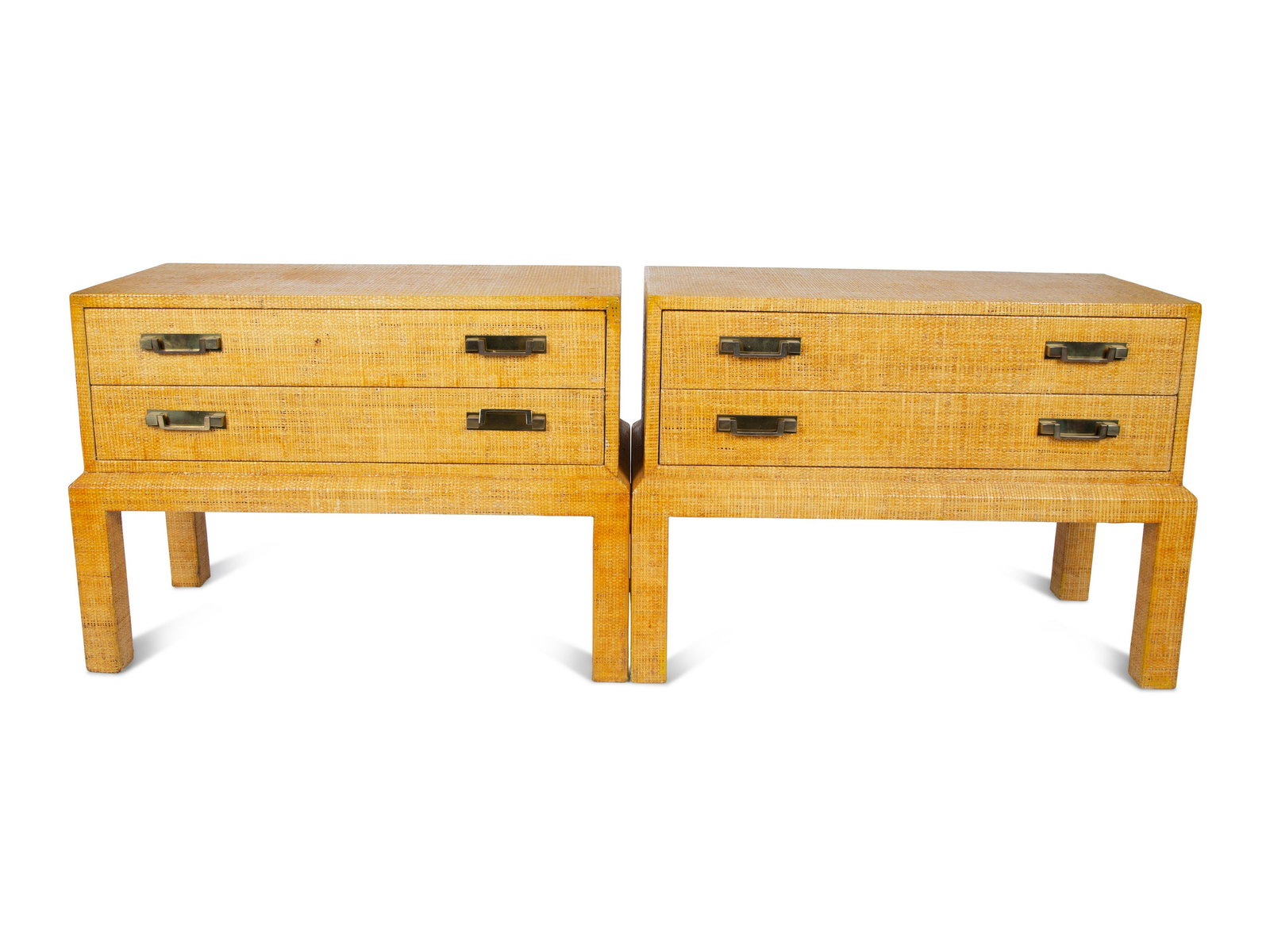 A Pair of Lacquered Raffia-Veneered Two-Drawer Side (1 of 4)