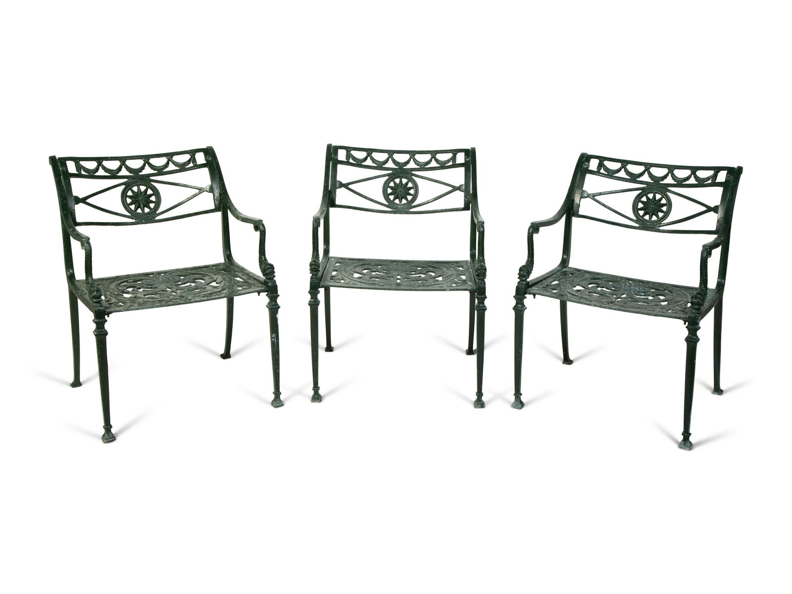 Three English Painted Cast Iron Garden Chairs Height 30 (1 of 3)