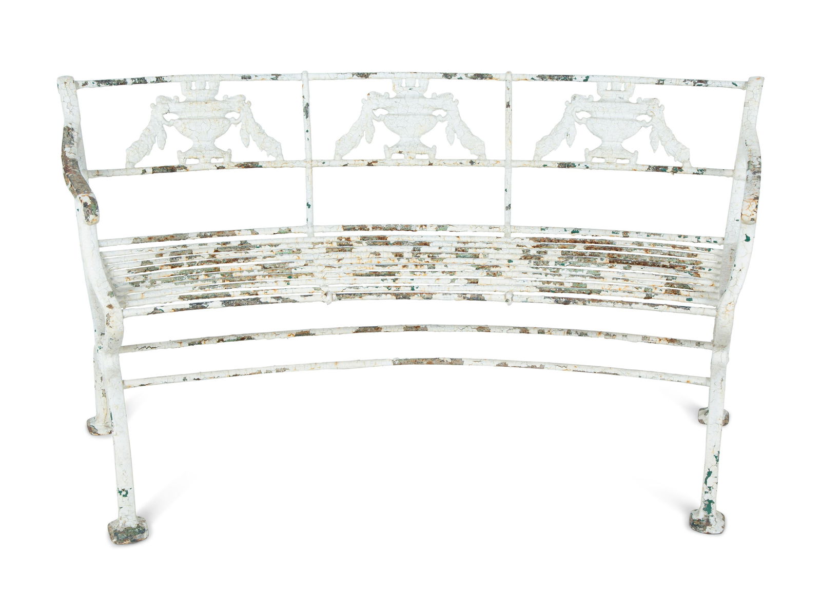 A White-Painted Iron Garden Bench Height 29 1/2 x width (1 of 3)