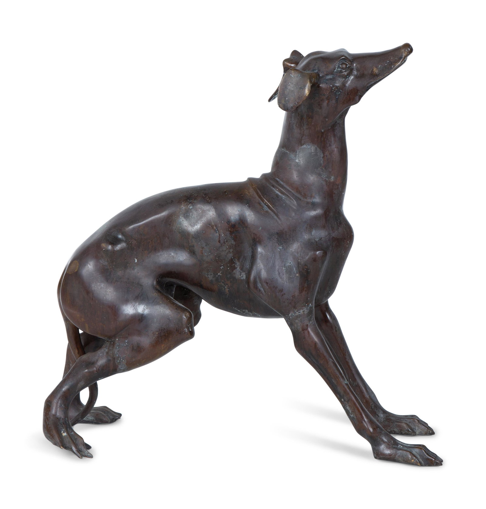 A Cast Metal Model of a Seated Whippet Height 23 3/4 x: A Cast Metal Model of a Seated Whippet Height 23 3/4 x width 10 x depth 22 1/4 inches.