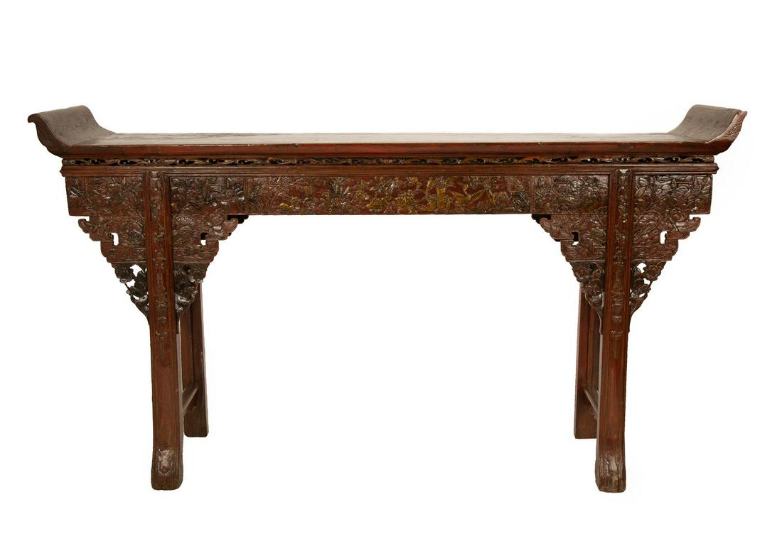A Chinese Painted Hardwood Altar Table Height 49 1/2 x (1 of 3)