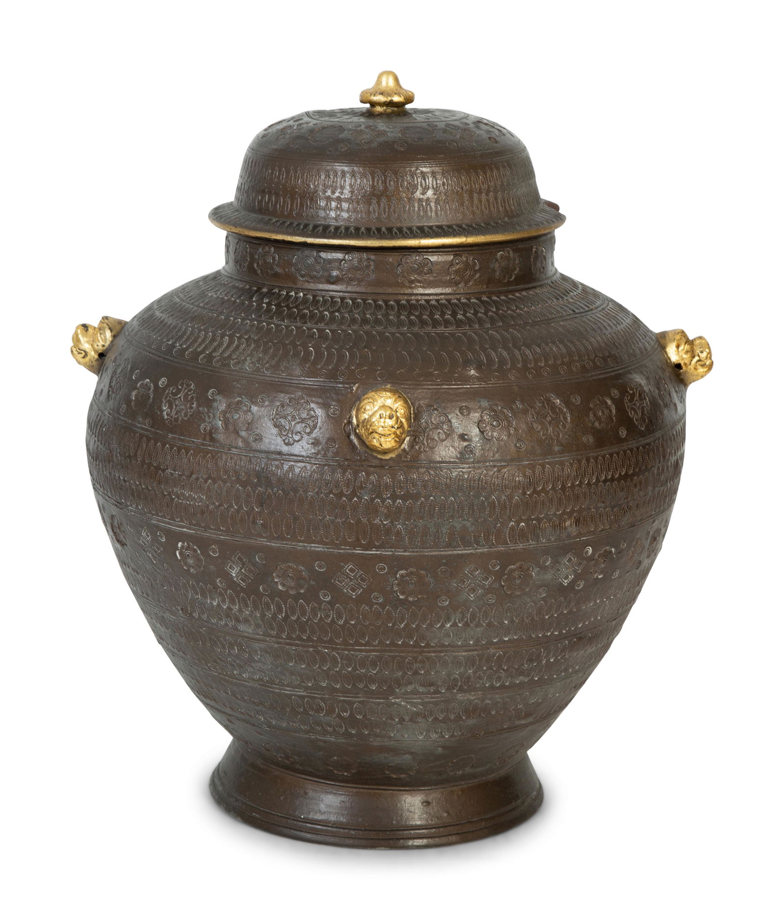 An Asian Brown Glazed Covered Jar with Gilt Accents (1 of 3)