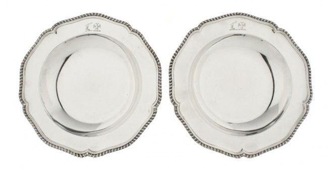 A Pair of English Silver Bowls, John Wakelin and W: A Pair of English Silver Bowls, John Wakelin and William Taylor, London, 1788, of shaped circular form with gadrooned edges; approximate total weight 30.43 ozt. Diameter 9 1/2 inches.