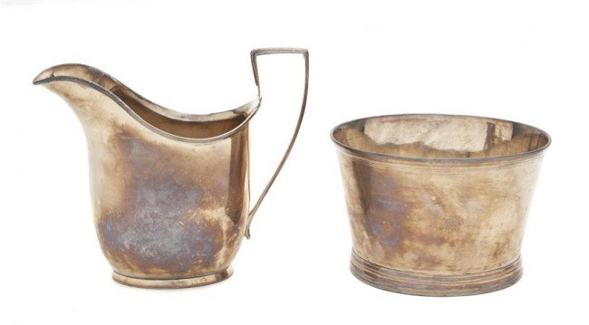 An English Silver Creamer, William Bateman, Height: An English Silver Creamer, William Bateman, London, 1803, together with an English silver waste bowl, Chester, 1828; approximate total weight 8.82 ozt. Height of first 4 inches. Property from the Will