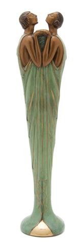A Bronze Figural Sculpture, Erte, Roman de Tirtoff: A Bronze Figural Sculpture, Erte, Roman de Tirtoff (Russian, 1892-1990), depicting two elongated female figures in an embrace, copyright 1984, Con Ker, numbered 234/250. Height 13 7/8 inches. Property