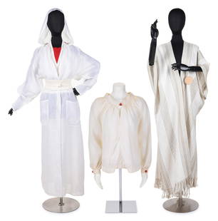 Two Designer Ensembles: One Michaele Vollbracht and One: Two Designer Ensembles: One Michaele Vollbracht and One Castelbajac, 1980s &#160; This lot includes two designer ensembles. THE FIRST White and beige striped caftan with one large round button at wais