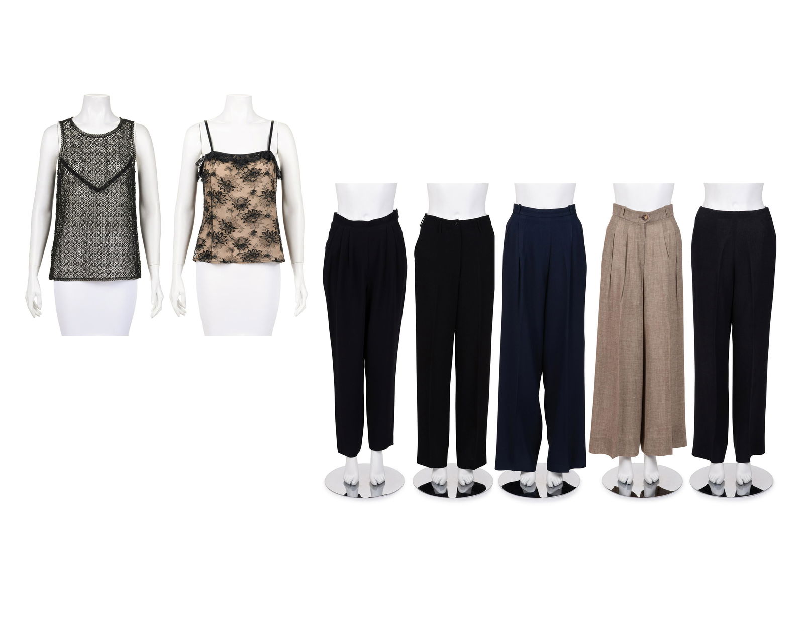 Seven Designer Separates: Three Chloe, Two Hermes, One: Seven Designer Separates: Three Chloe, Two Hermes, One Ungaro, and One Dior, 1980-2000s This lot includes seven designer pieces; five pairs of pants and two tops. THE FIRST Black crepe pleated and tap
