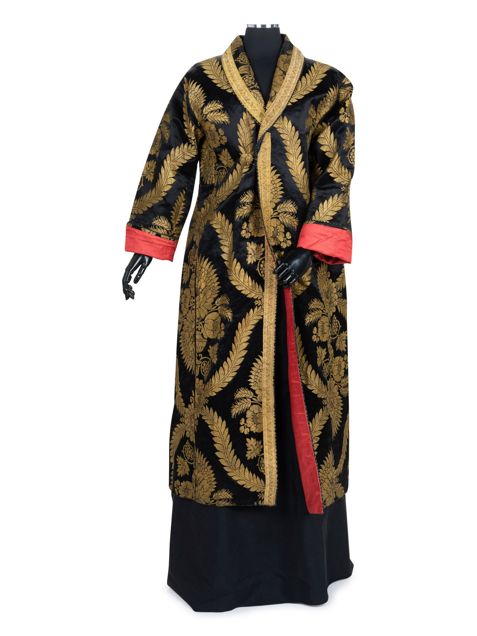 Unlabeled Satin and Gold Thread Wrap Coat (1 of 6)
