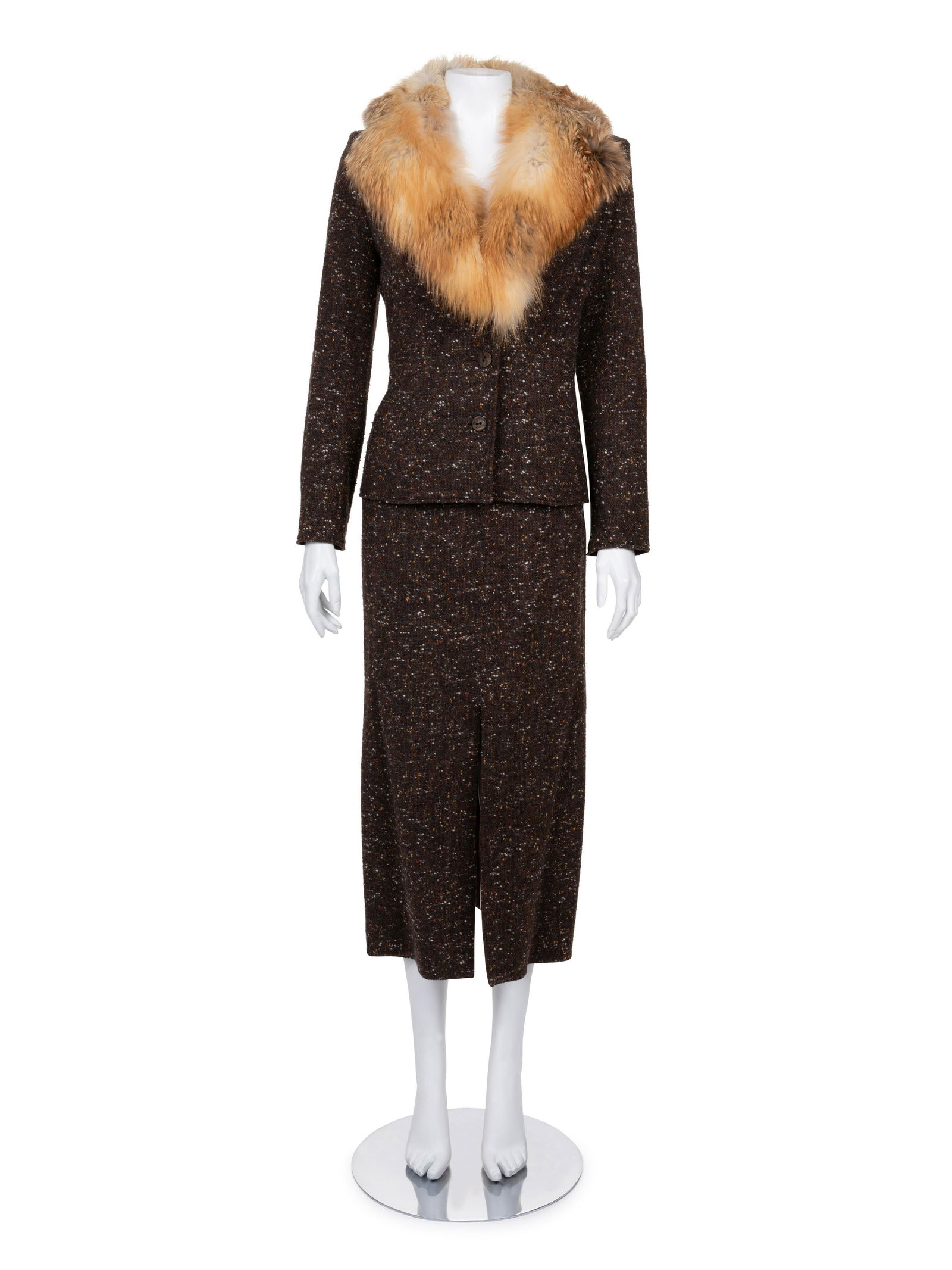Christian Dior Tweed Skirt Ensemble with Fox Fur (1 of 4)