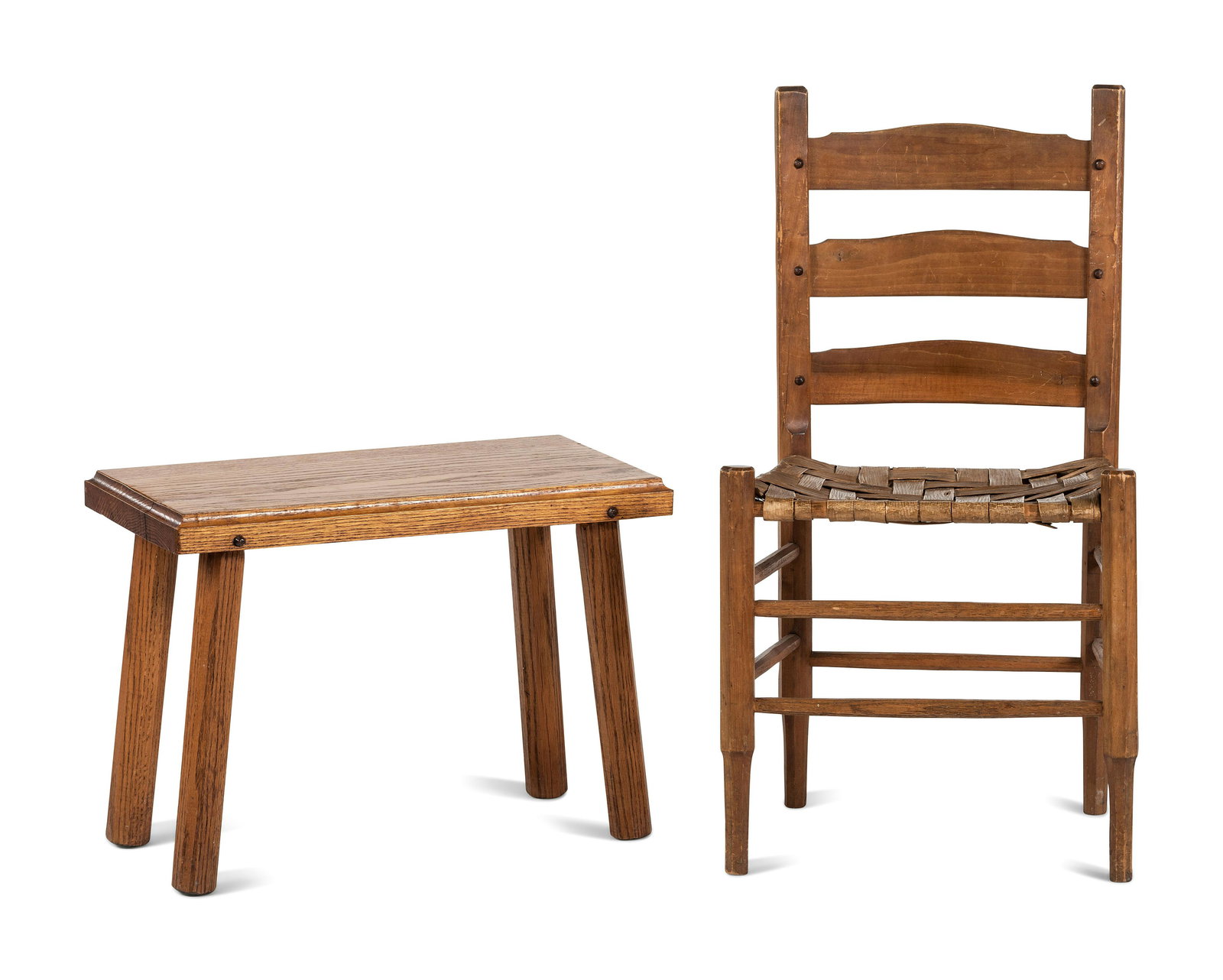 Chester Cornett (Kentucky, 1912-1981), A Mixed Woods Chair and Window Bench (1 of 3)