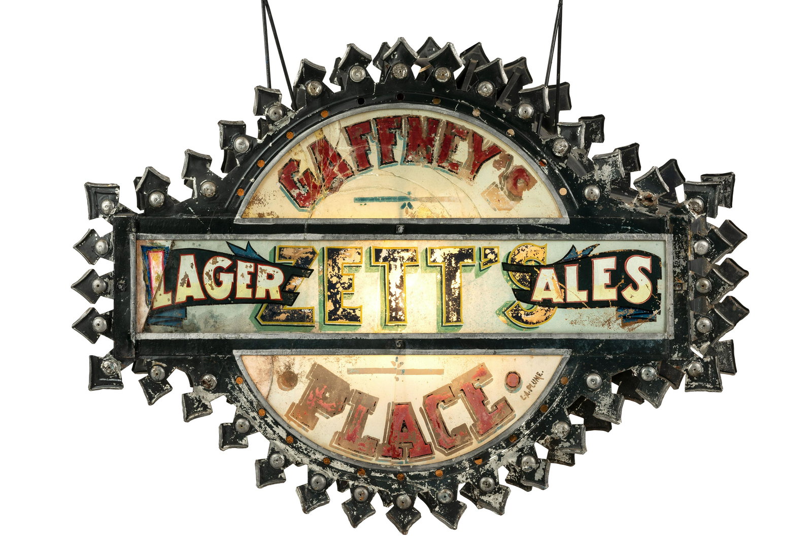 A Zett's Lager and Ales Reverse Painted Glass and (1 of 3)