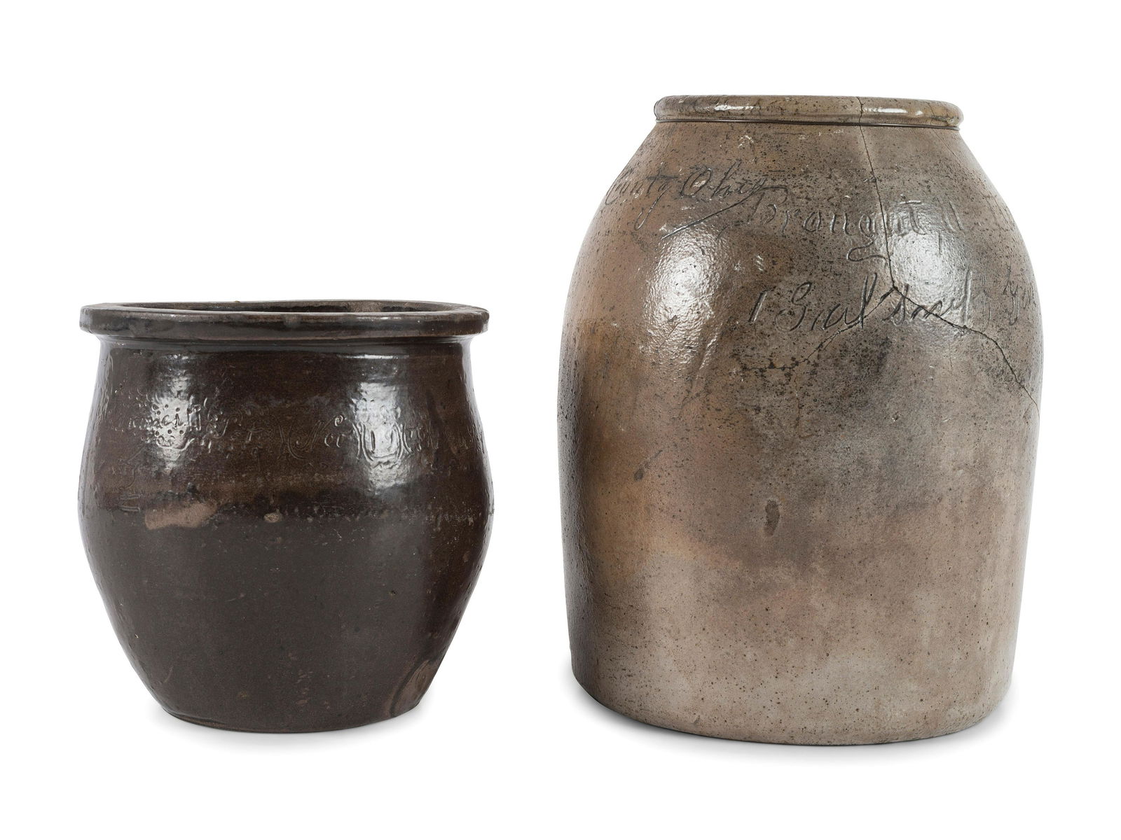 Two Summit County, Ohio Script Incised Stoneware Jars (1 of 4)