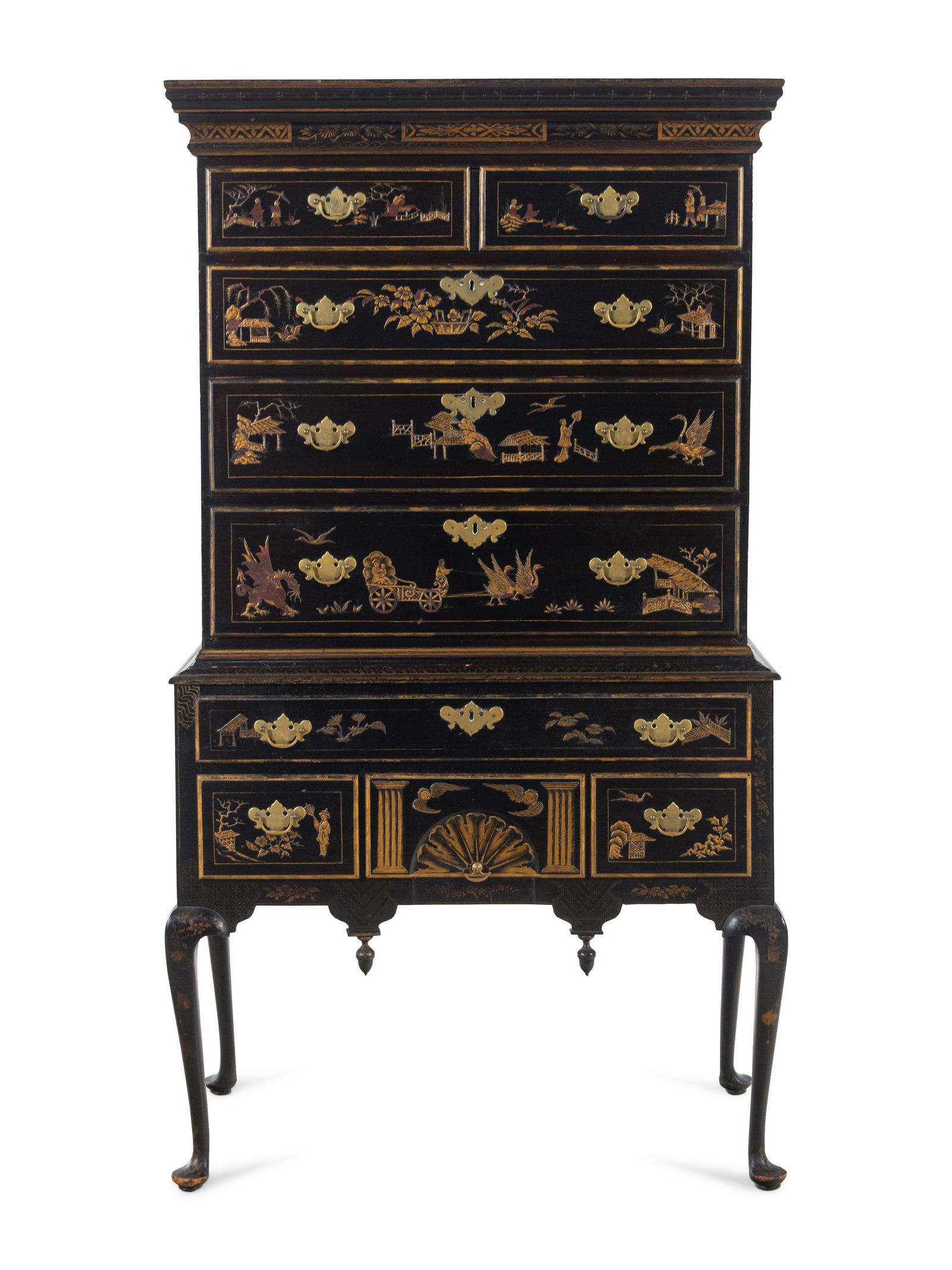 A Queen Anne Japanned Maple and Pine Flat Top High (1 of 3)