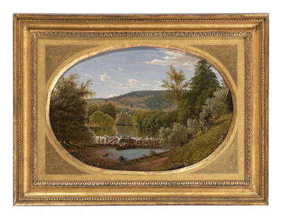 Richard William Hubbard (American, 1816-1888) New: Richard William Hubbard (American, 1816-1888) New Dover, New York oil on canvas signed under frame 12 x 17 1/2 inches (sight). Provenance: Distributed by the American Art Union, 1849.