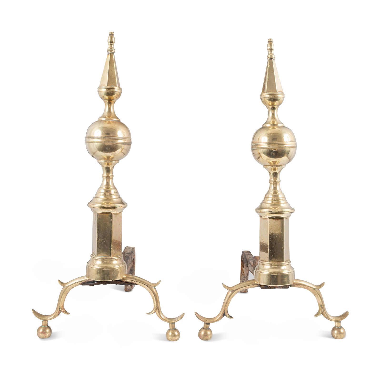 A Pair of Federal Brass Steeple Top Andirons (1 of 2)
