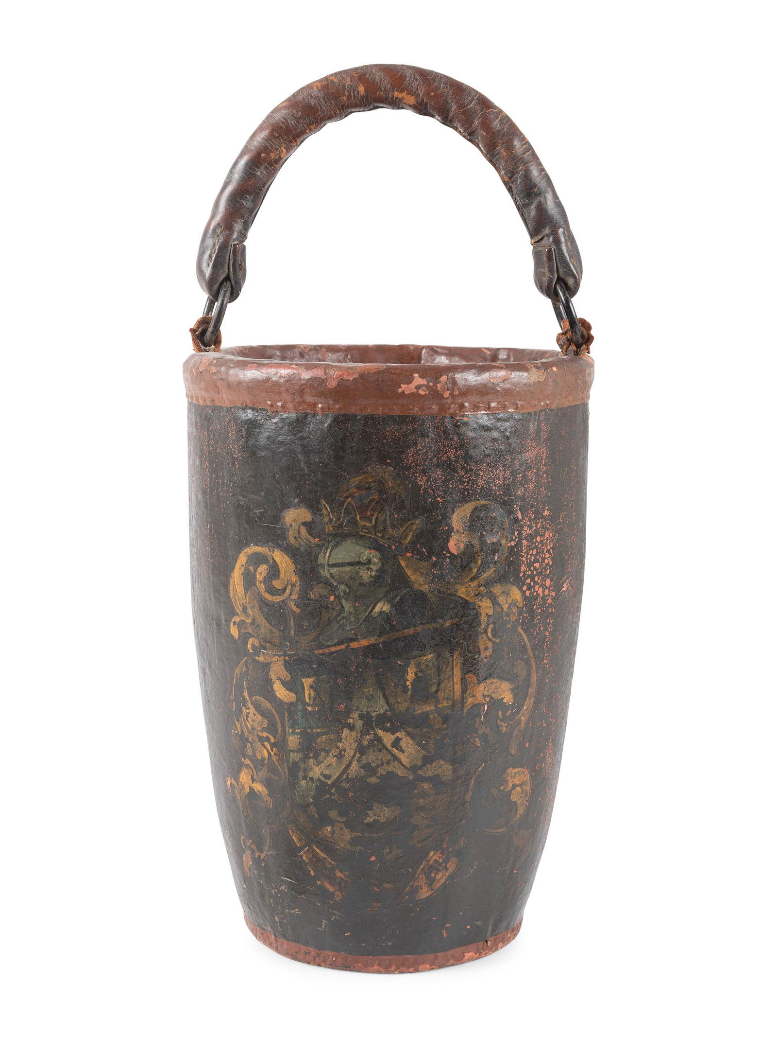 An English Polychrome Decorated Leather Fire Bucket (1 of 5)