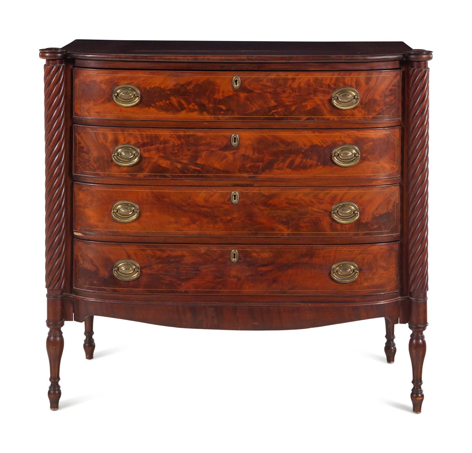 A Federal Spiral-Twist Carved Mahogany Bow Front Chest (1 of 6)