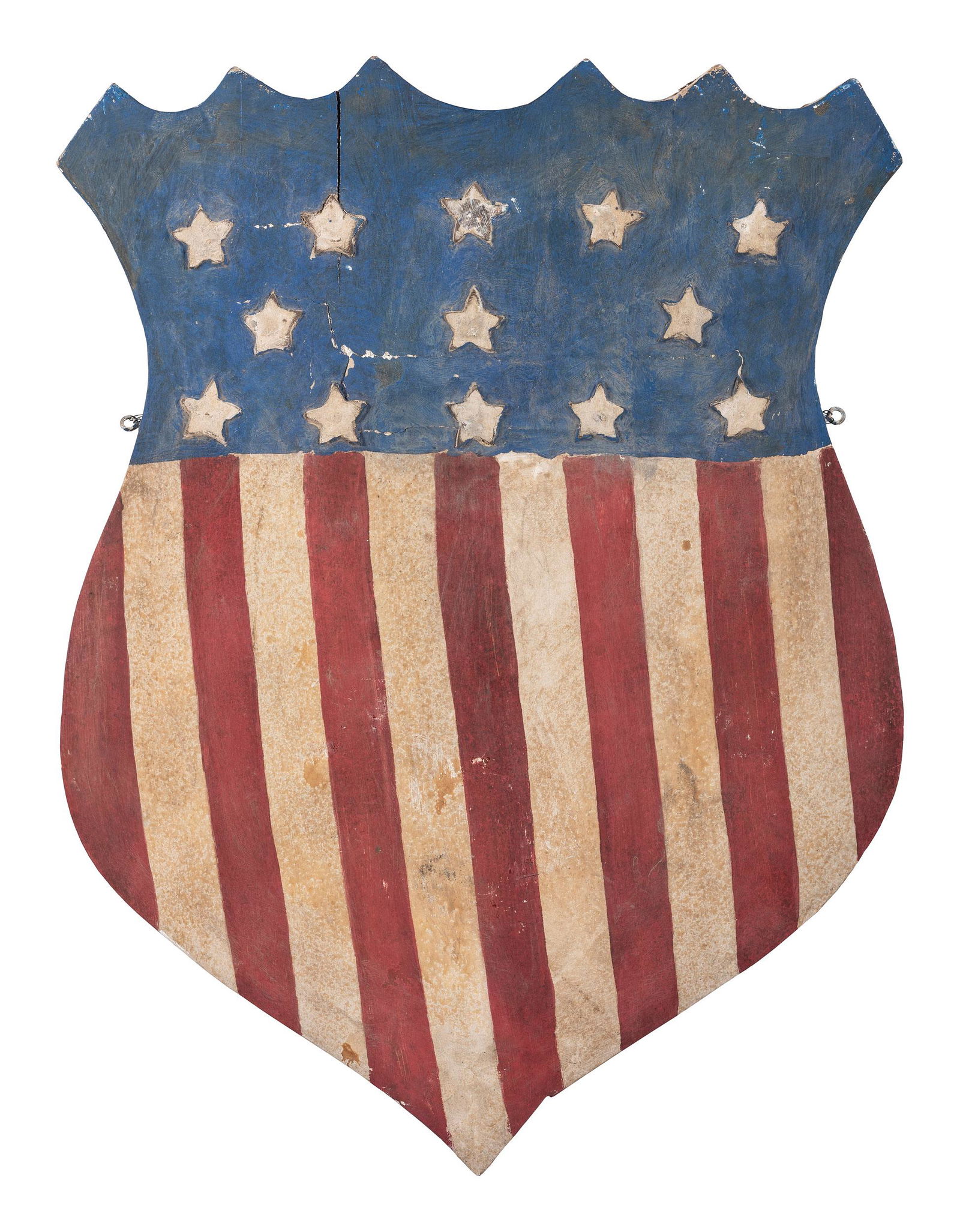 A Folk Art Carved and Painted Shield Form Flag (1 of 2)