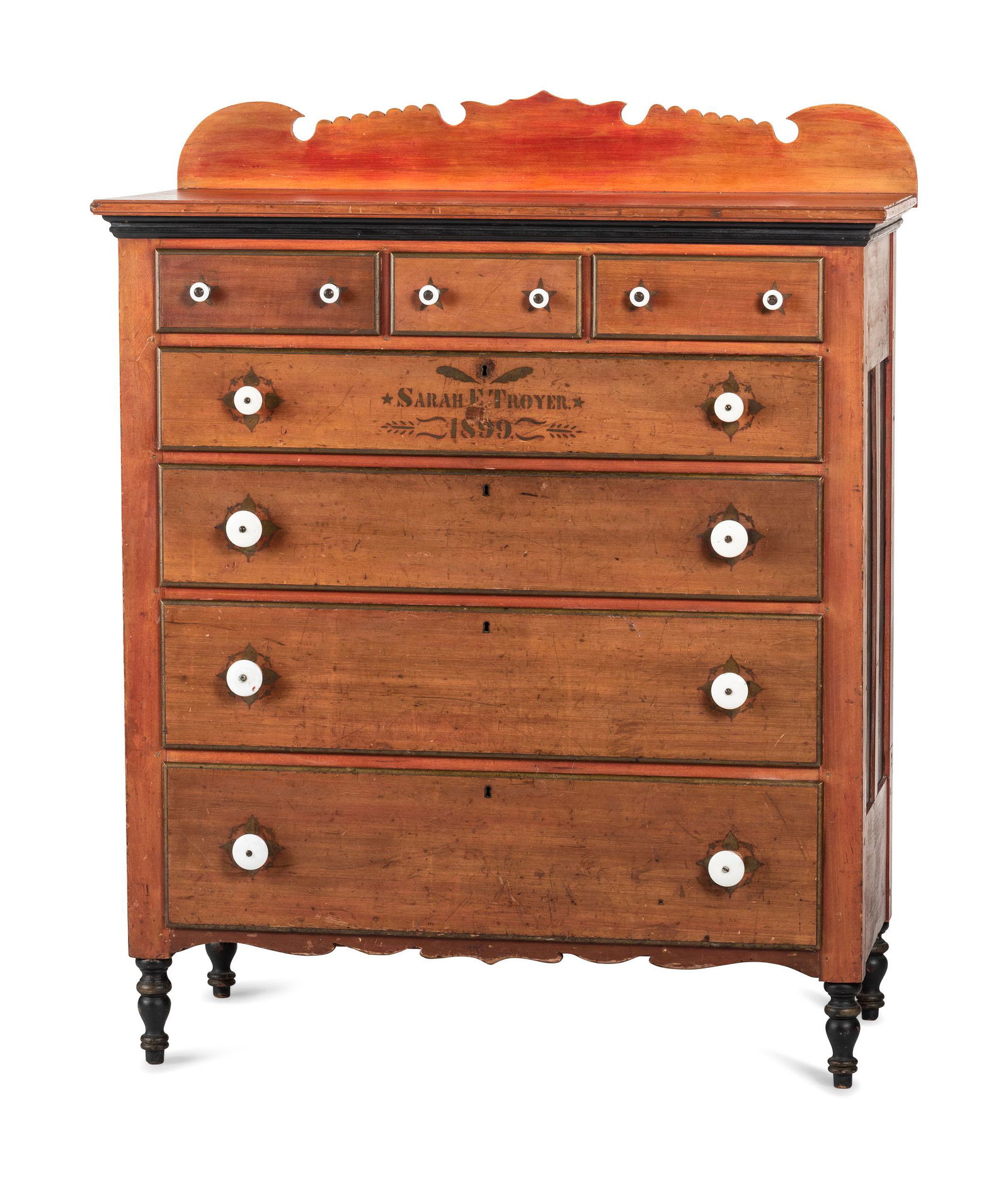 A Mennonite Red Wash, Black and Parcel Gilt Painted, (1 of 5)