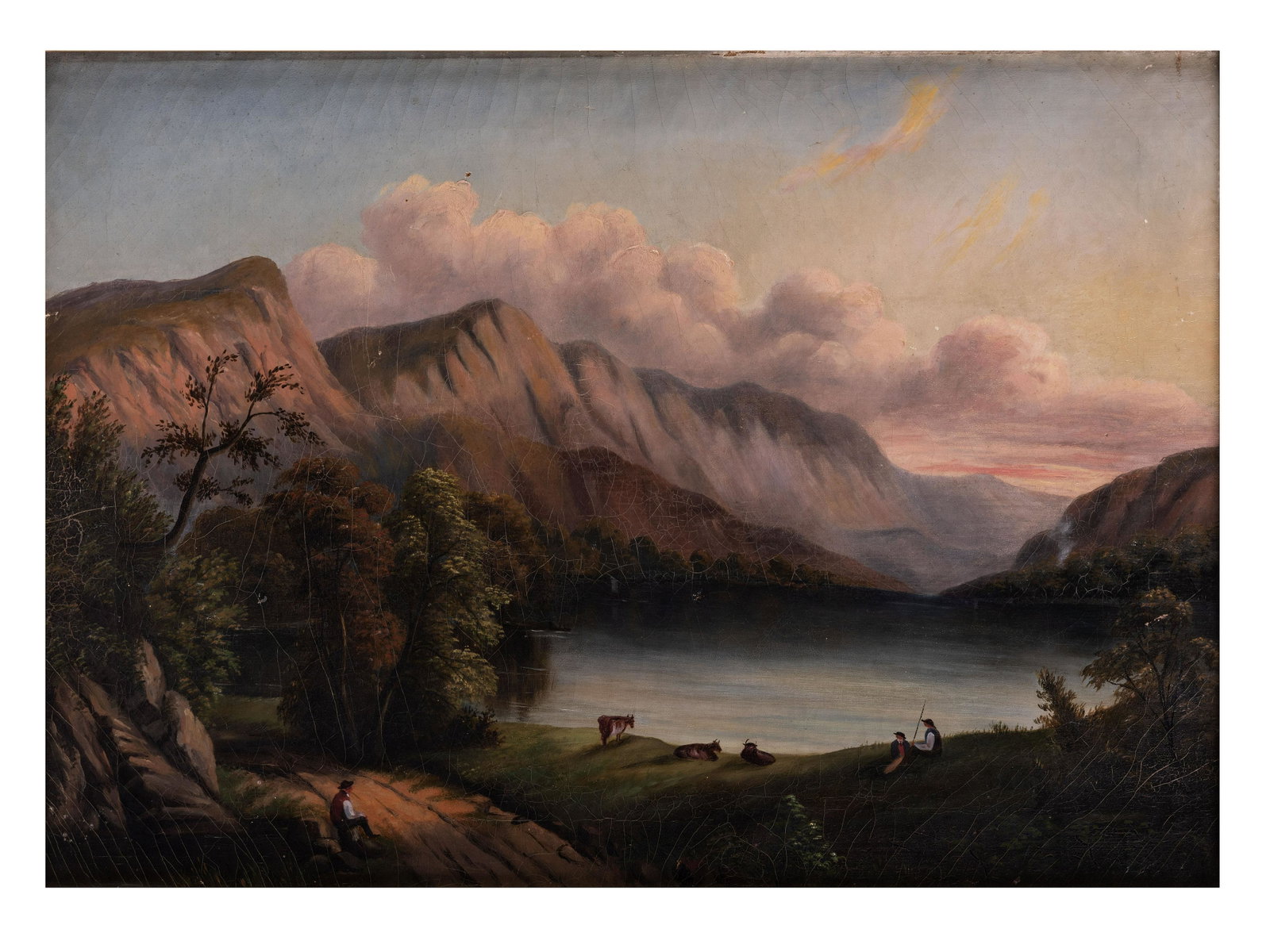 American School, Early 20th Century: American School, Early 20th Century Landscape with Cows, Echo Lake, New Hampshire oil on canvas 16 1/2 x 23 1/4 inches.