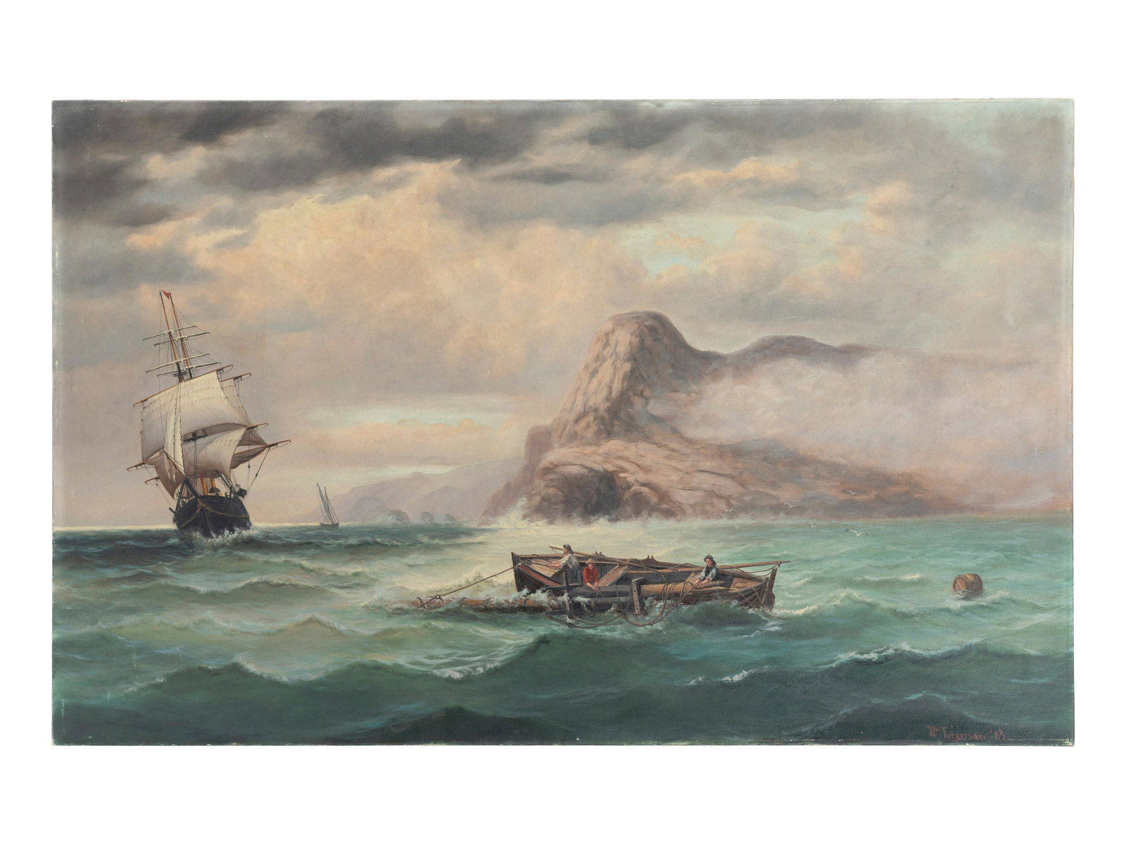 William Torgerson (American, 1833-1890) Seascape, 1883: William Torgerson (American, 1833-1890) Seascape, 1883 oil on canvas signed and dated to lower right 30 x 48 inches Property from the Collection of Mrs. Joan Worrall