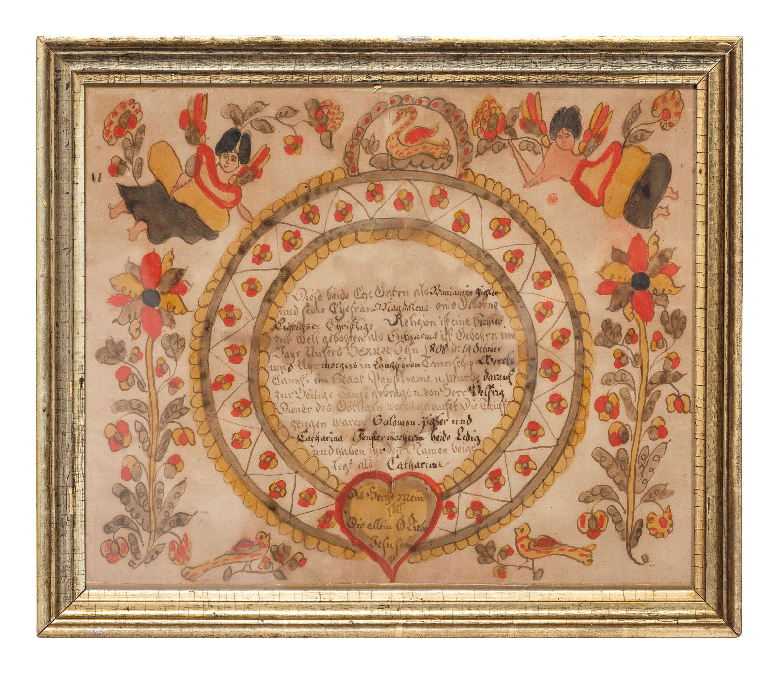 A 'Blowsy Angel' Artist Birth Certificate Fraktur (1 of 2)