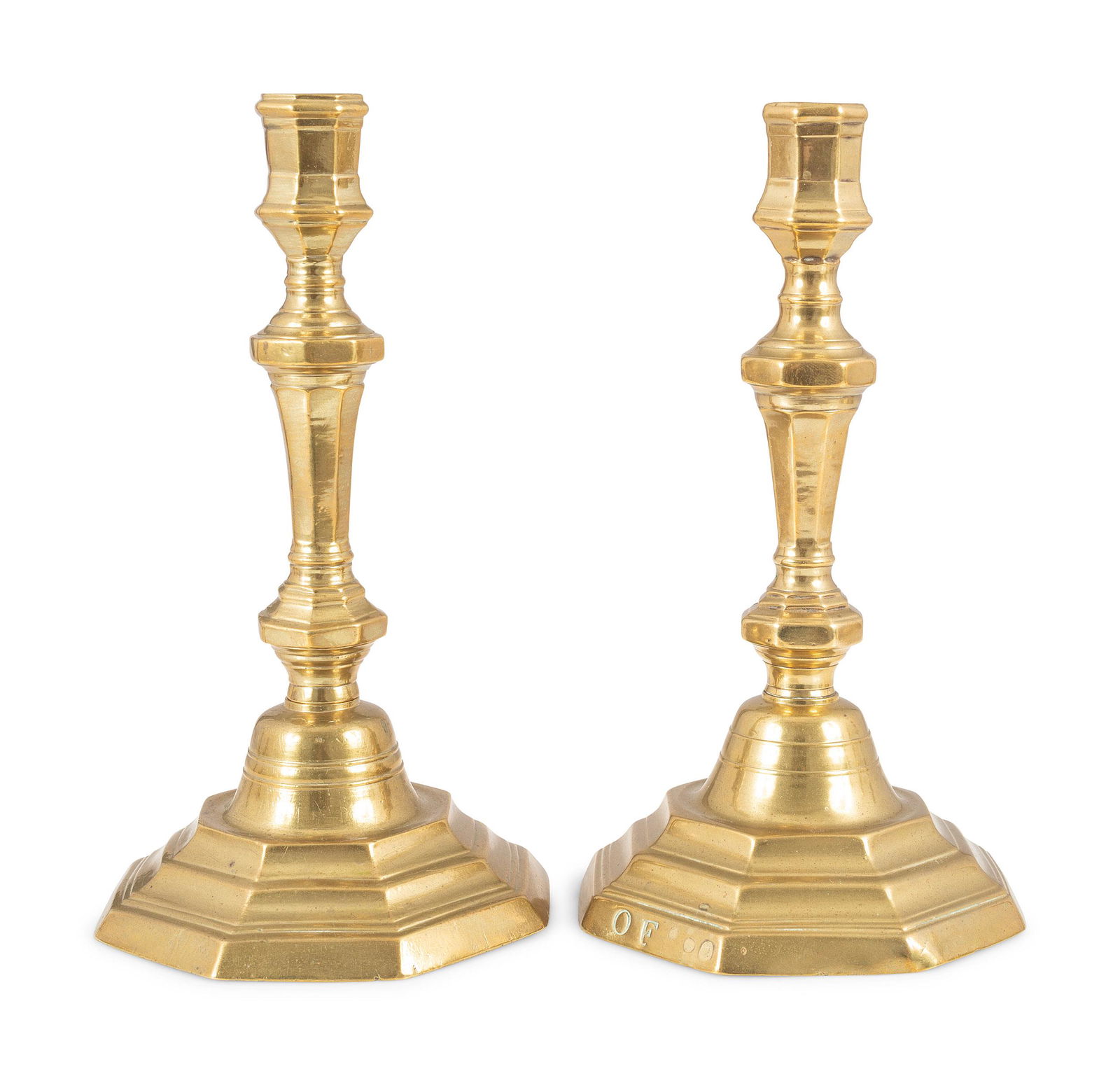 A Matched Pair of French Brass Octagonal Candlesticks (1 of 2)