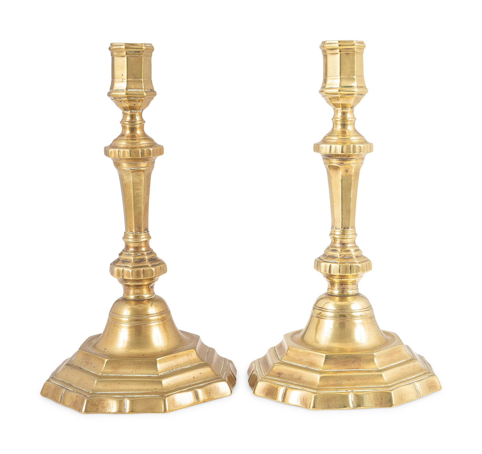 A Pair of French Cast Brass Octagonal Candlesticks (1 of 1)
