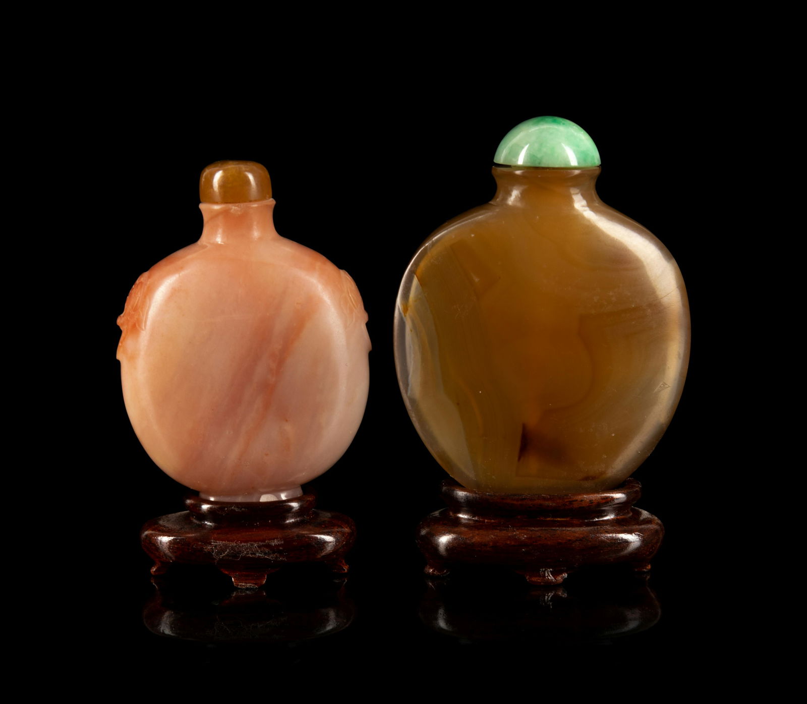 Two Chinese Agate Snuff Bottles Height of taller bottle 2 1/2 in., 6.4 cm. (1 of 3)