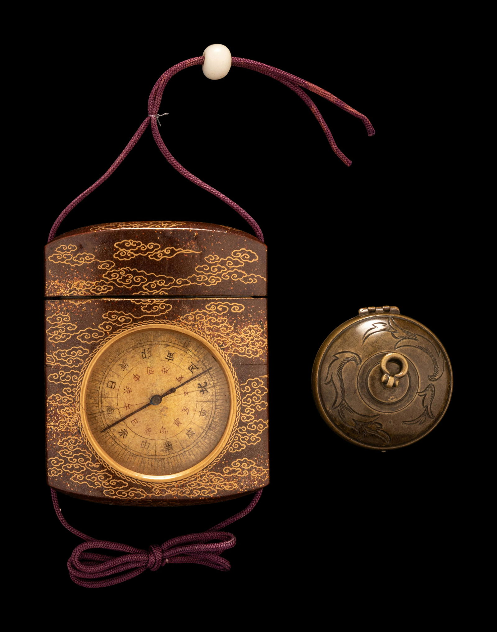 A Japanese Single- Case Compass Inro and A Brass Compass Length 3 1/4 in., 8.3 cm. (1 of 6)