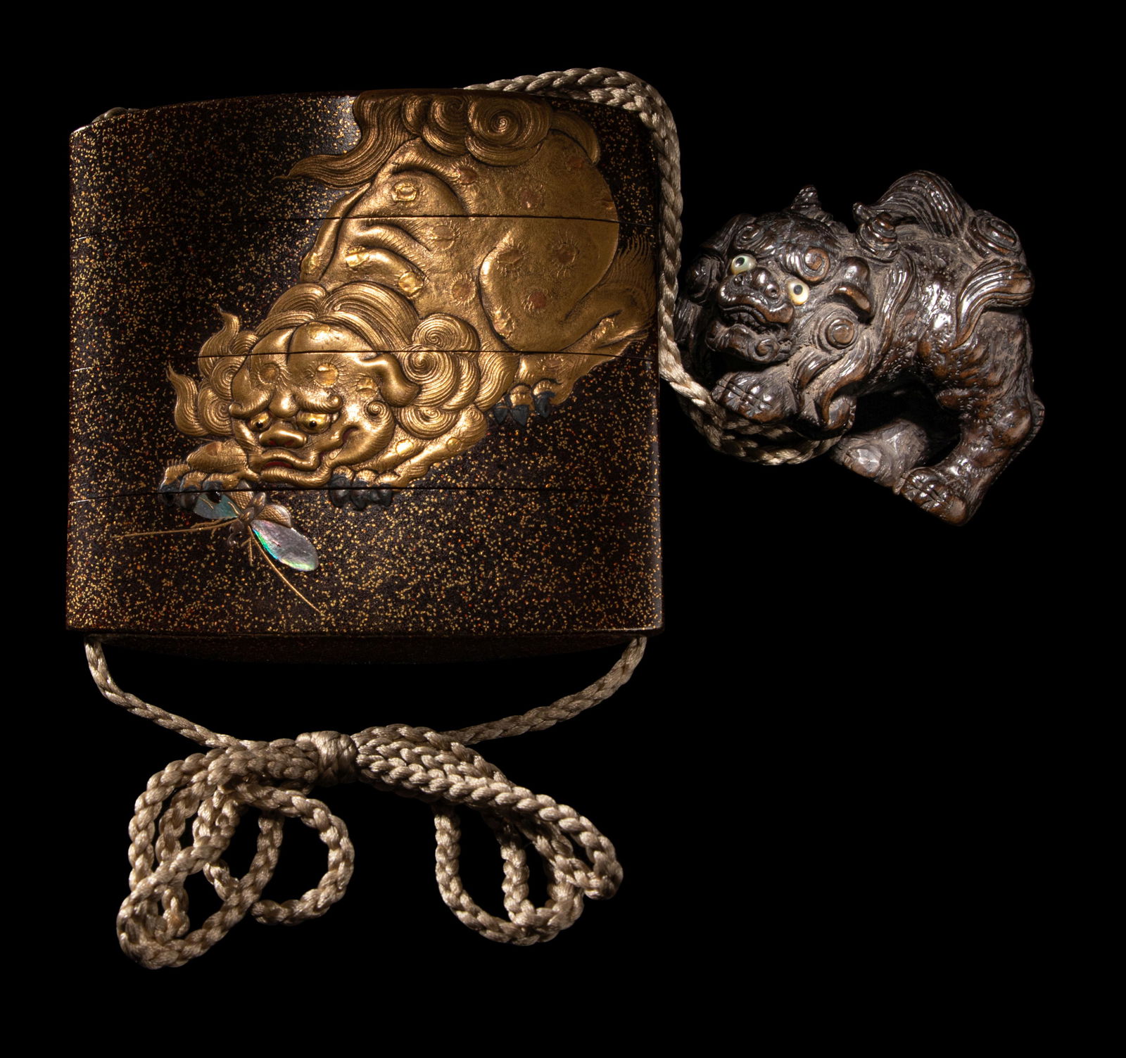 A Japanese Gold Lacquer Three-Case Inro Length 2 7/8 in., 7.3 cm. (1 of 6)