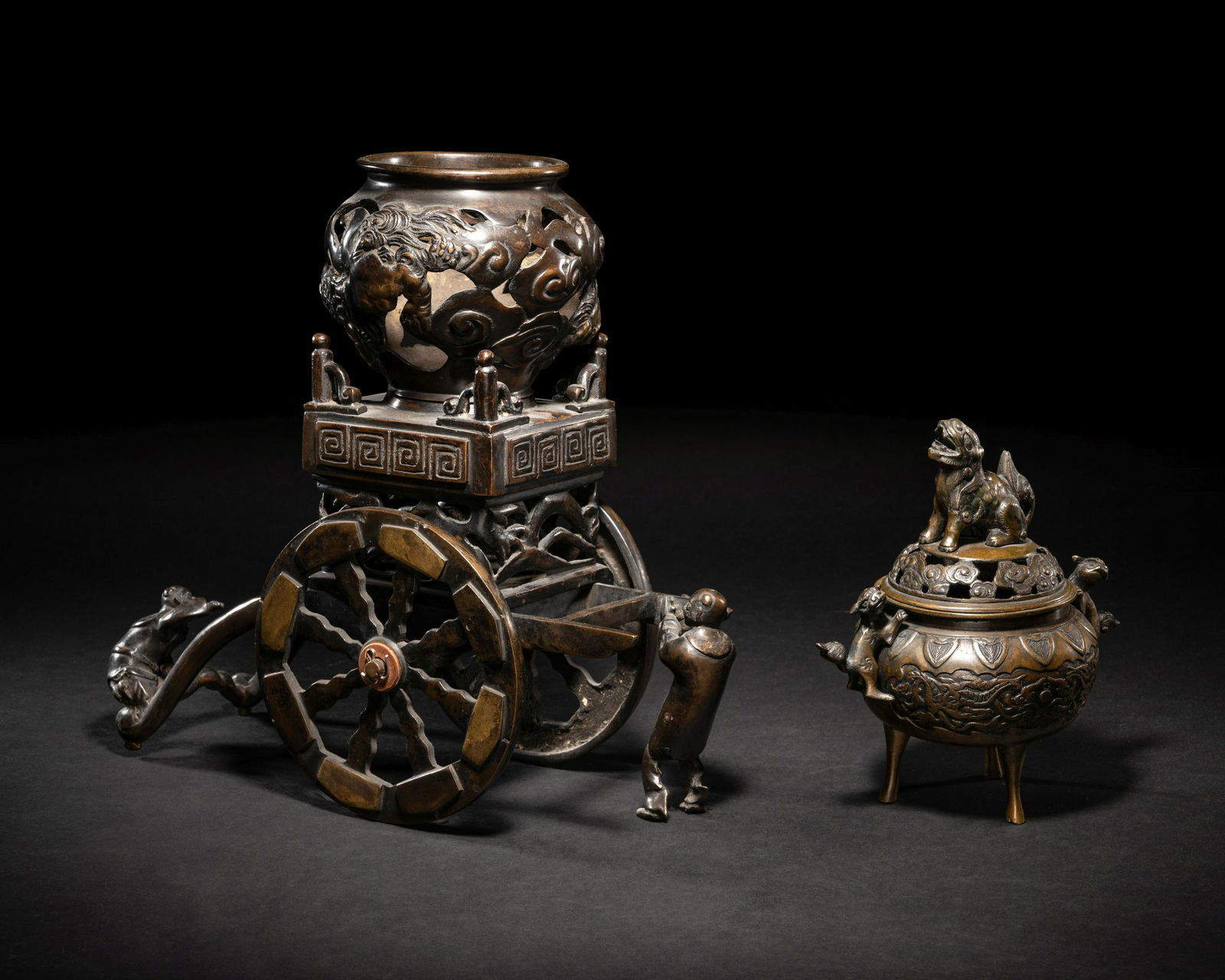 Two Japanese Bronze Incense Vessels Height of larger 13 in., 33 cm. (1 of 8)