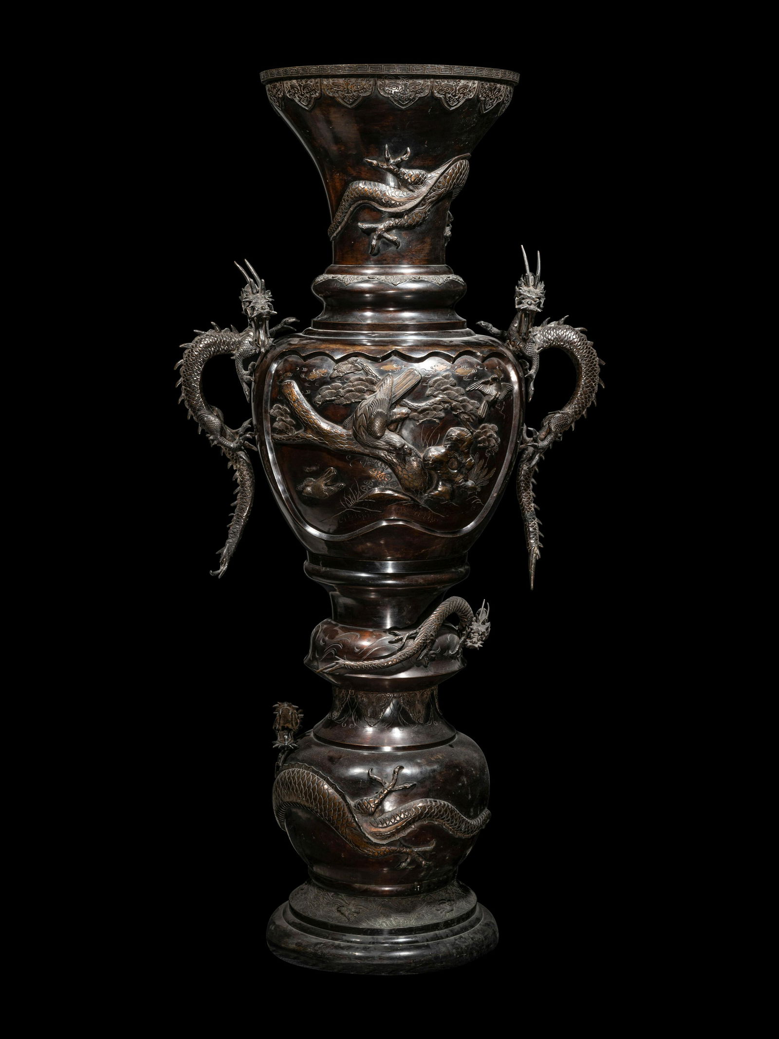 A Large Japanese Bronze Floor Vase Height 59 In., 149.86 Cm.