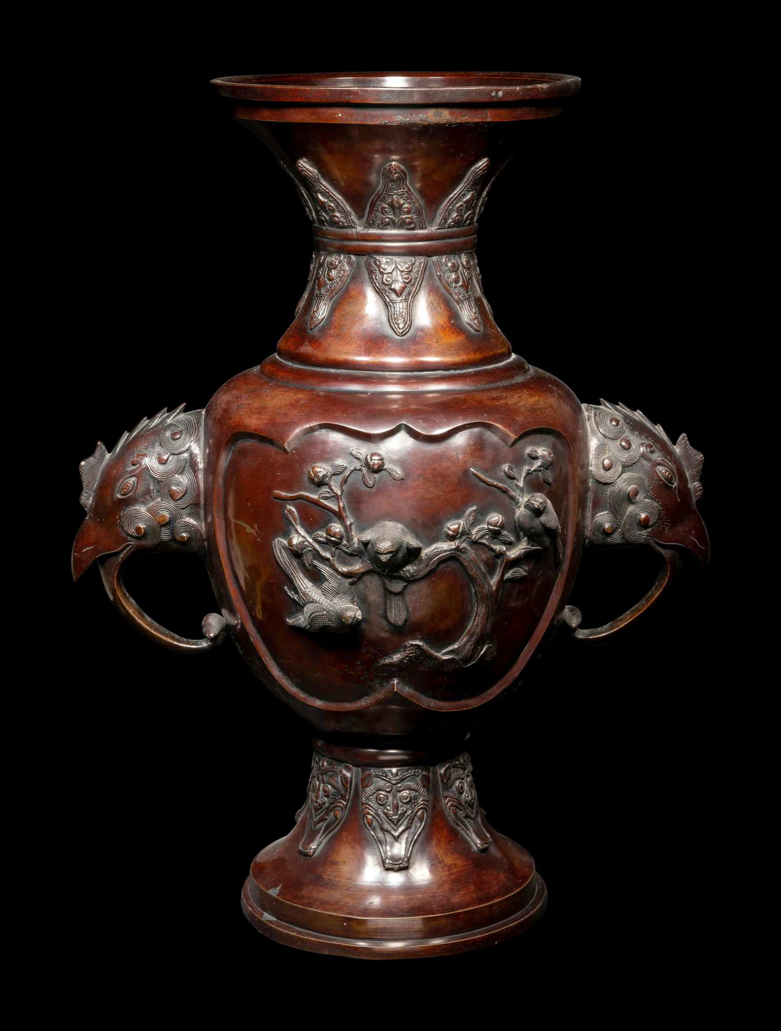 A Japanese Bronze Floor Vase Height 22 3/4 in., 58 cm. (1 of 3)