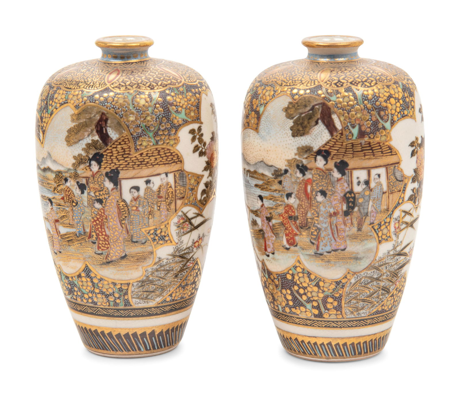 A Pair of Japanese Satsuma Vases Height of each 5 in., 12.7 cm. (1 of 6)