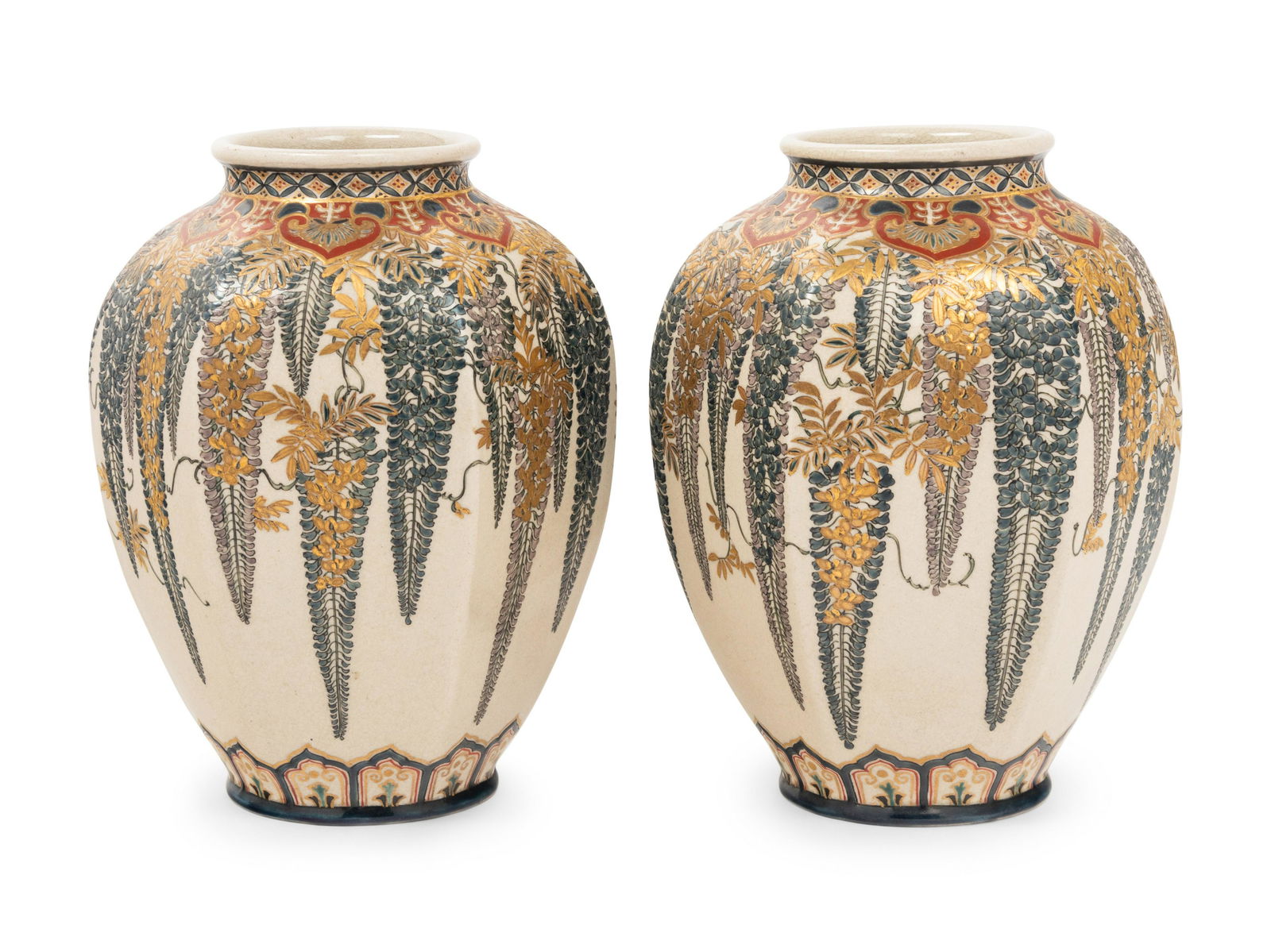 A Pair of Japanese Satsuma Vases Height of each 7 in., 18 cm. (1 of 4)