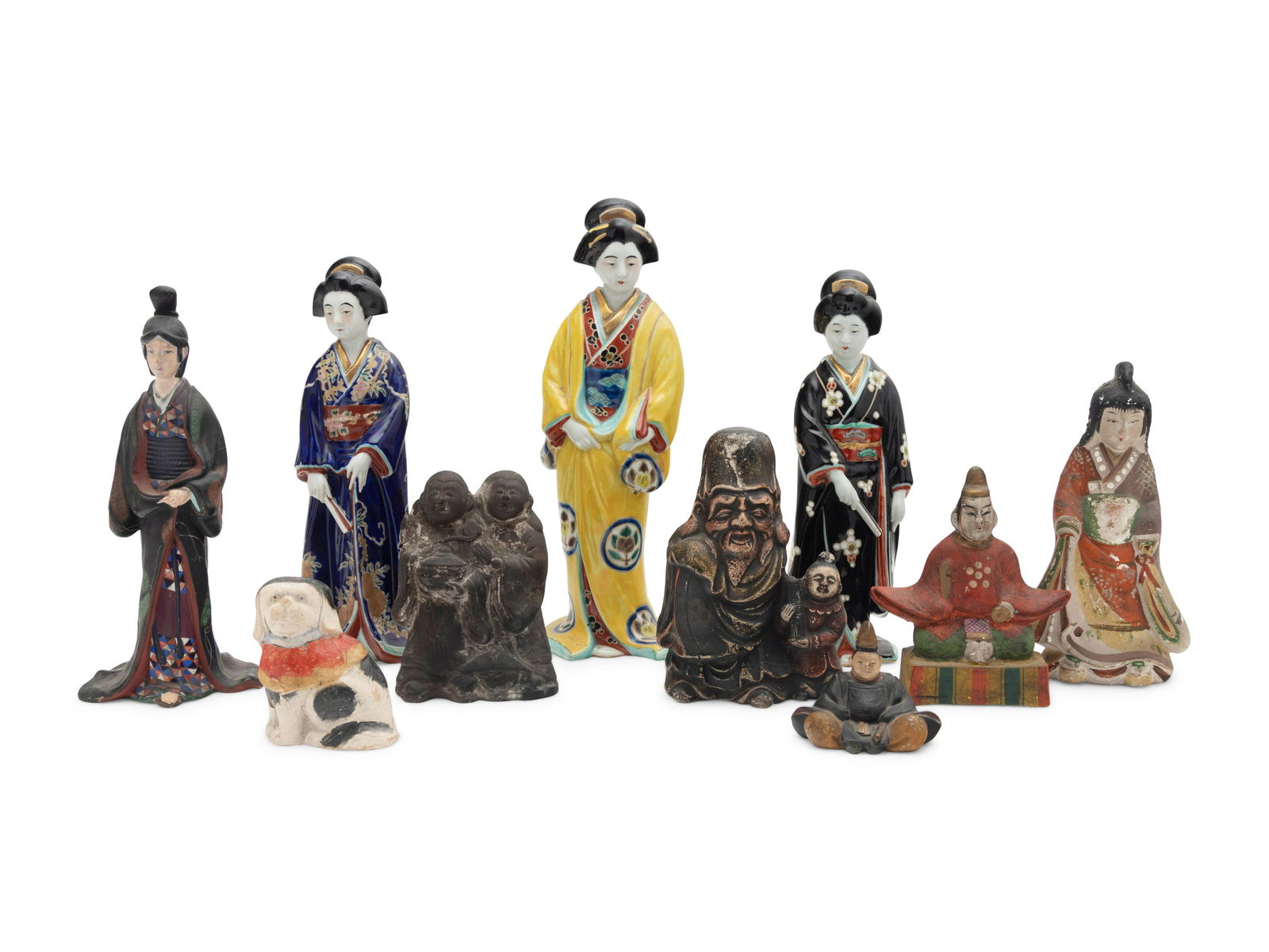 10 Japanese Pottery and Porcelain Figures Height of largest 12 1/2 in., 32 cm. (1 of 3)