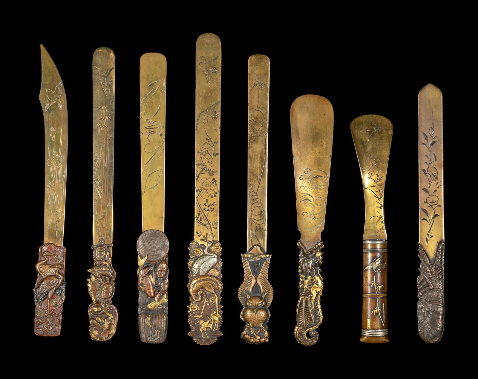 Eight Japanese Mixed-Metal Page Turners Length of the longest 12 5/8 in., 32 cm. (1 of 4)
