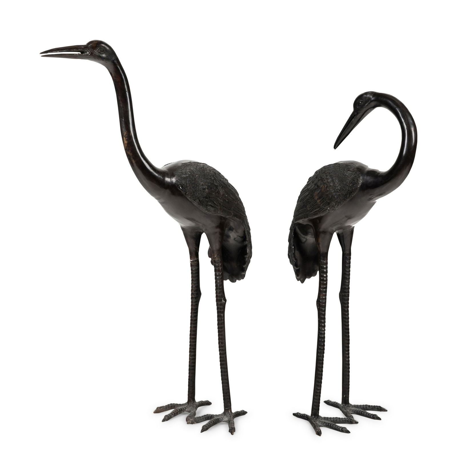 A Large Japanese Bronze Group of Two Cranes Height of taller 51 1/4 in., 130 cm. (1 of 5)