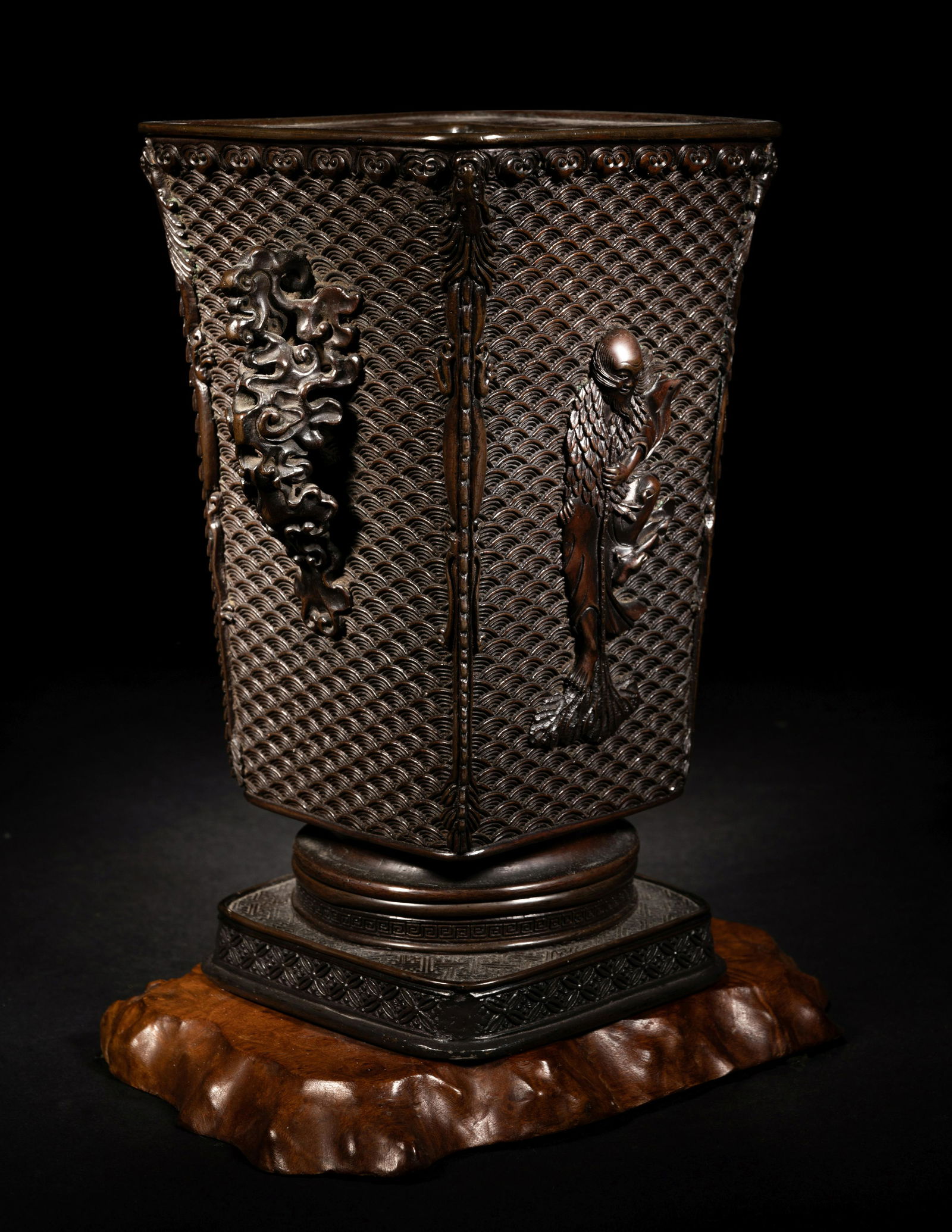 A Japanese Bronze Flower Vase Height 9 in., 23 cm. (1 of 6)