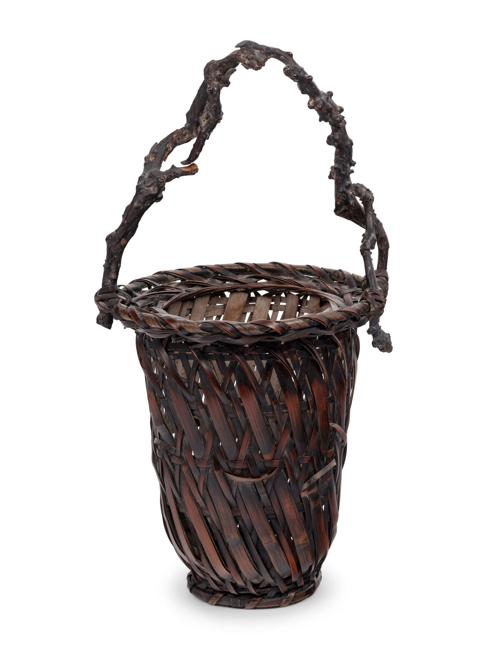 A Large Japanese Ikebana Bamboo Flower Arranging Basket Height 18 1/2 in., 47 cm. (1 of 3)