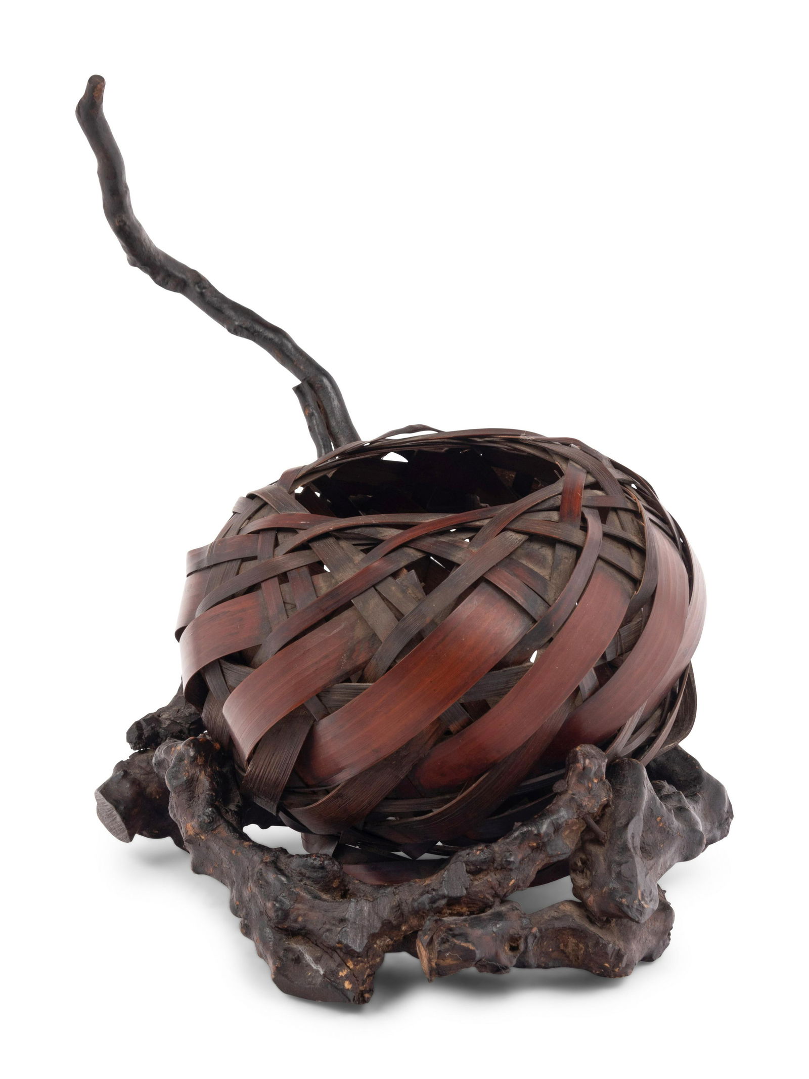 A Japanese Ikebana Bamboo Flower Arranging Basket Height of basket 5 3/4 in., 14.1 cm. (1 of 3)