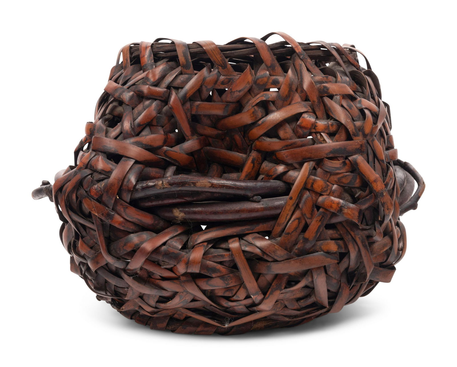 A Japanese Ikebana Bamboo Flower Arranging Basket Height 7 in., 17.8 cm. (1 of 3)