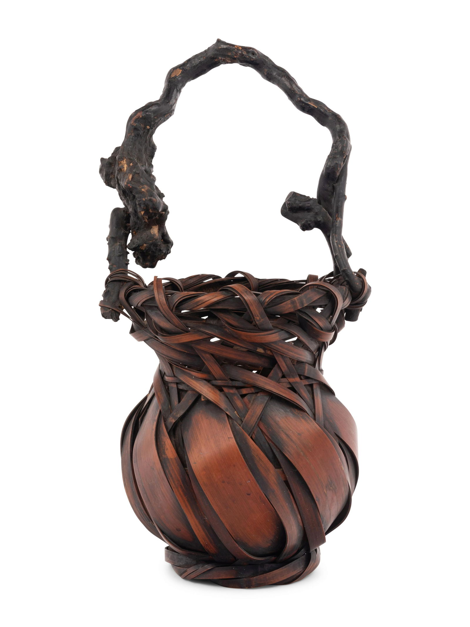 A Japanese Ikebana Bamboo Flower Arranging Basket Height 15 1/2 in., 39.3 cm. (1 of 3)