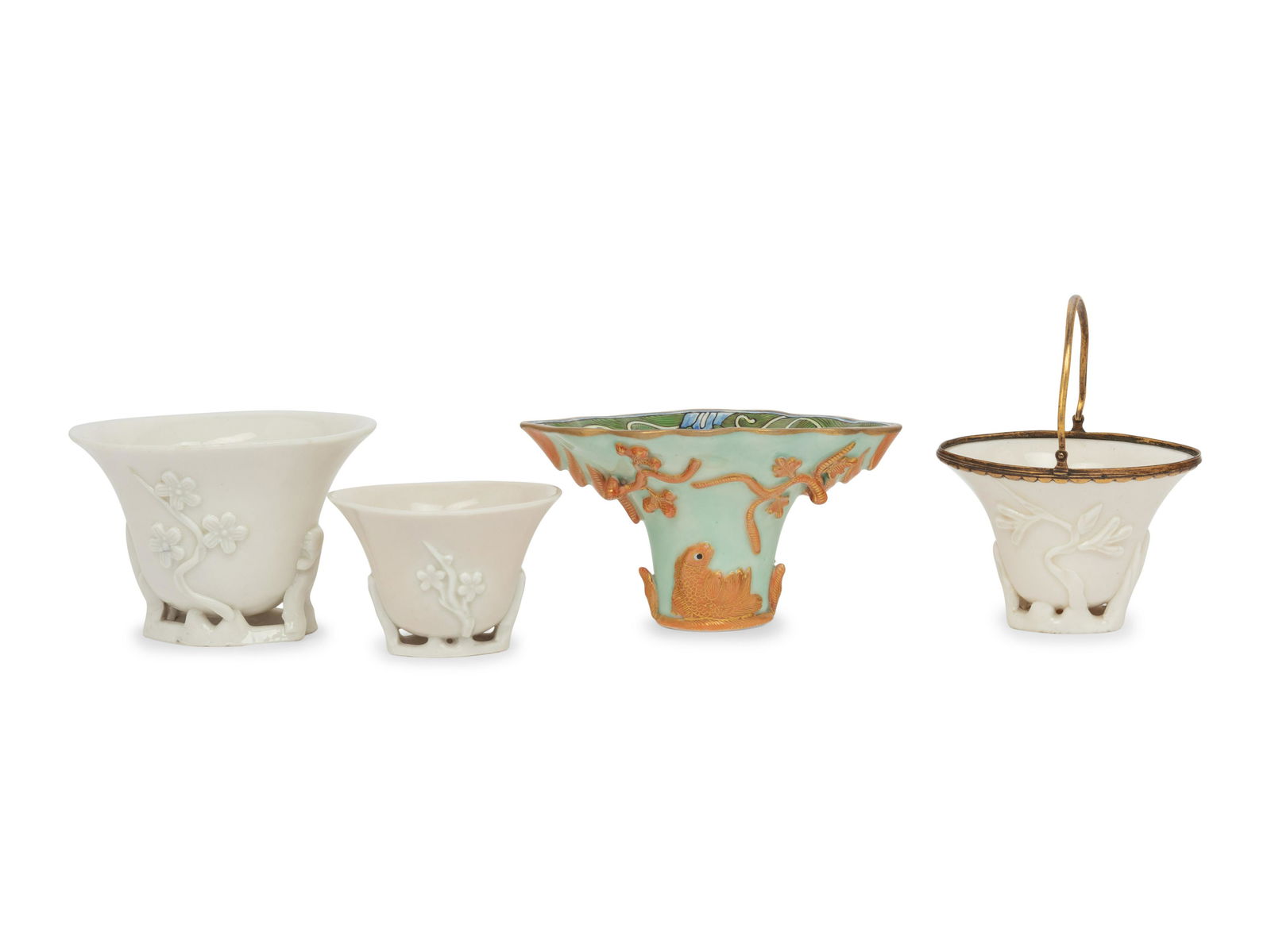 Four Porcelain Libation Cups Height of largest 3 in., 7.6 cm. (1 of 5)